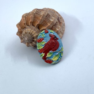 Hand-Painted Cardinal Porcelain Bead: Virginia State Bird Jewelry