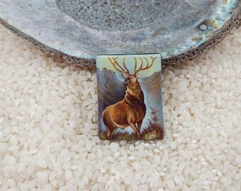 Hand Painted Elk Onyx Bead, Wildlife Jewelry, Lacquer Art