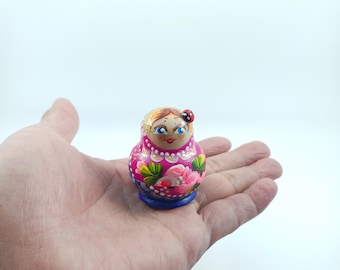 Tiny Hand-Painted Nesting Doll: Zhostovo Floral Matryoshka, 5 Piece Set
