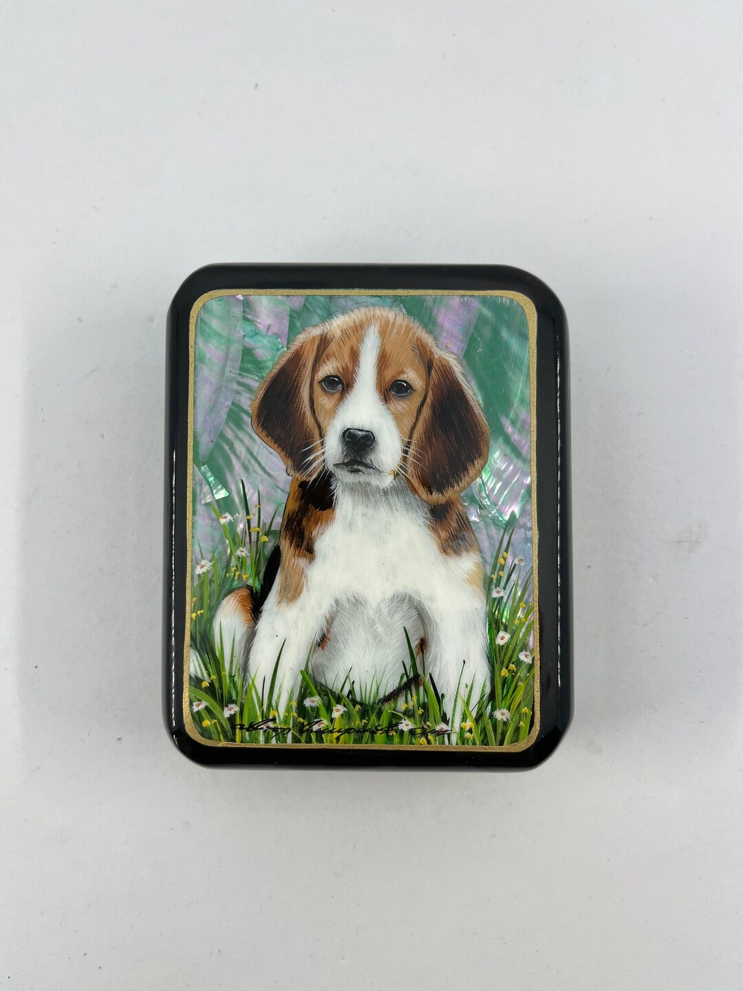 Hand Painted Beagle Dog Box Lacquer Art MOP Inlet Paper Etsy