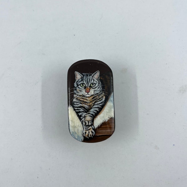 Hand painted, Lacquer box art, Cat box, Fedoskino, miniature painting, Global Curiosity, one of kind Gift, Cat lover gift, housewarming gift