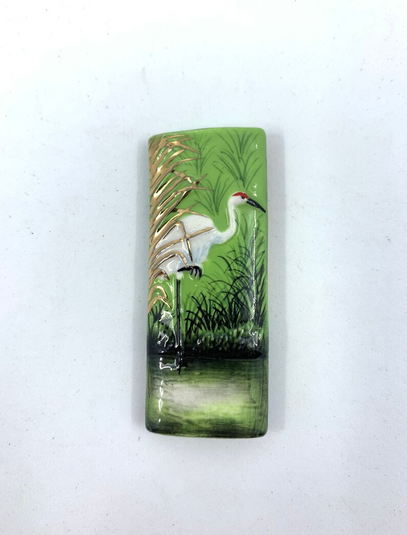 Green color spring large hole crane bead Porcelain bead Hand painted Boho beads swamp jewelry Global Curiosity ceramic focal beads