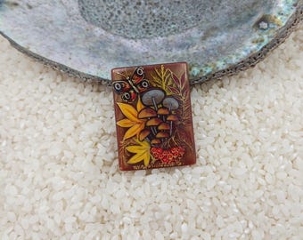 Hand Painted Mushroom with butterfly Bead: Lacquer Art Carnelian Agate, 30x40mm