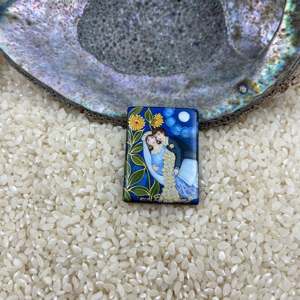 Chagall Beads, Hand painted, Lovers and sunflower, lacquer art, painted onyx, Art inspired, global curiosity, miniature painting, art gift