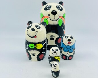 Muñecas rusas de panda pintadas a mano: Matrioska tradicional, juego de 5 piezas