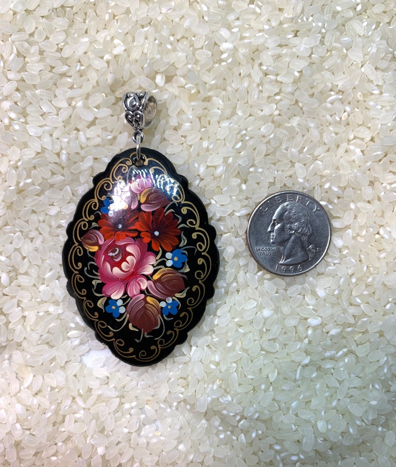 Paper Mache Flower Pendant Hand Painted Russian Lacquer Etsy