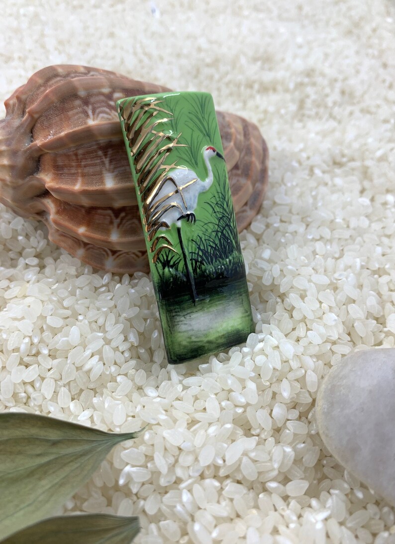 Green color spring large hole crane bead Porcelain bead Hand painted Boho beads swamp jewelry Global Curiosity ceramic focal beads