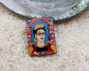 Frida beads, Self Portrait, Hand painted bead, Frida Kahlo jewelry, lacquer art, global curiosity, miniature painting, fine art beads,