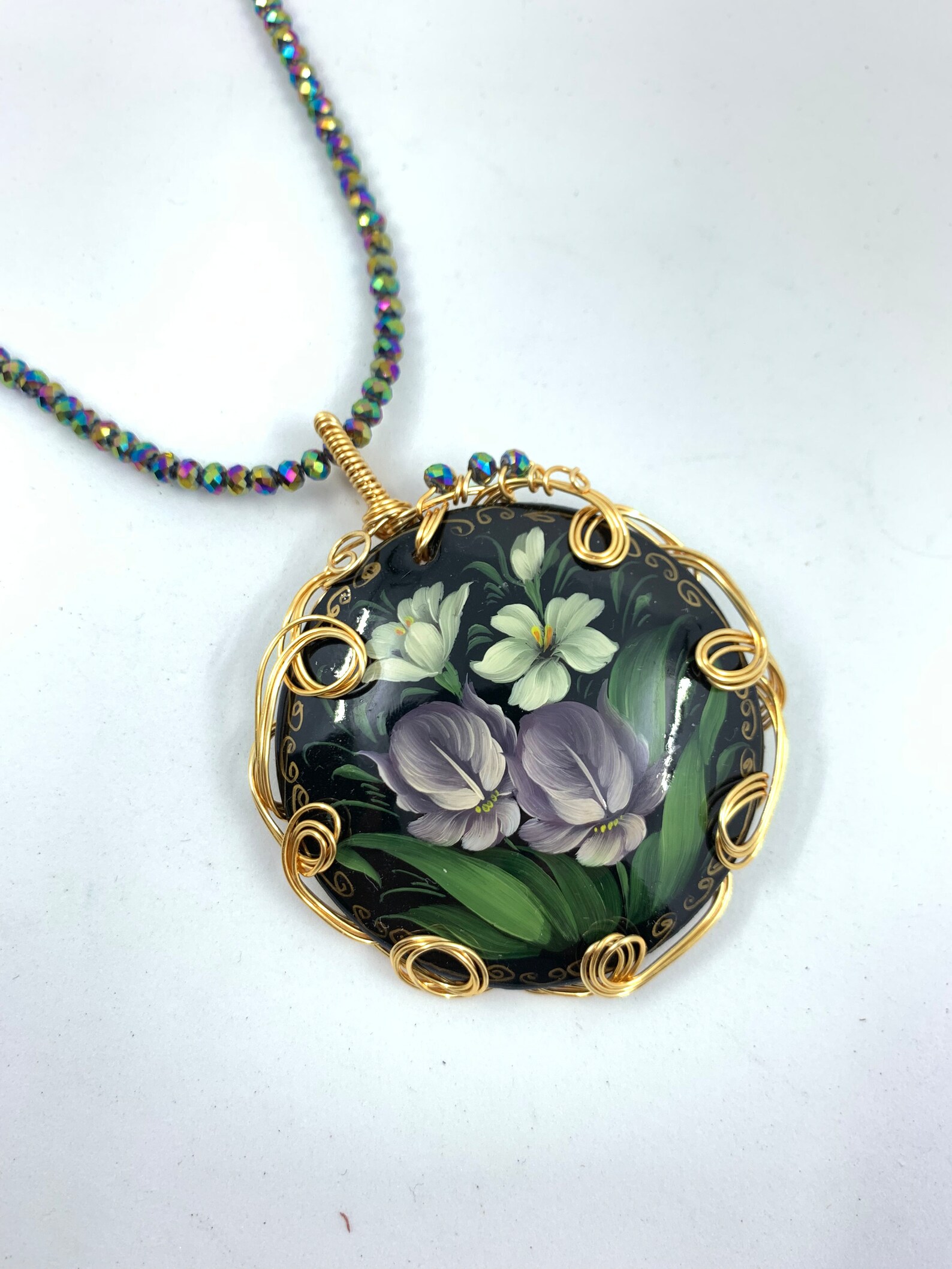 Hand Painted Flower Jewelry Paper Mache Russian Lacquer Etsy