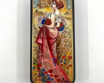 Mucha Lacquer Art Box: Hand-Painted Miniature Fedoskino Paper Mache
