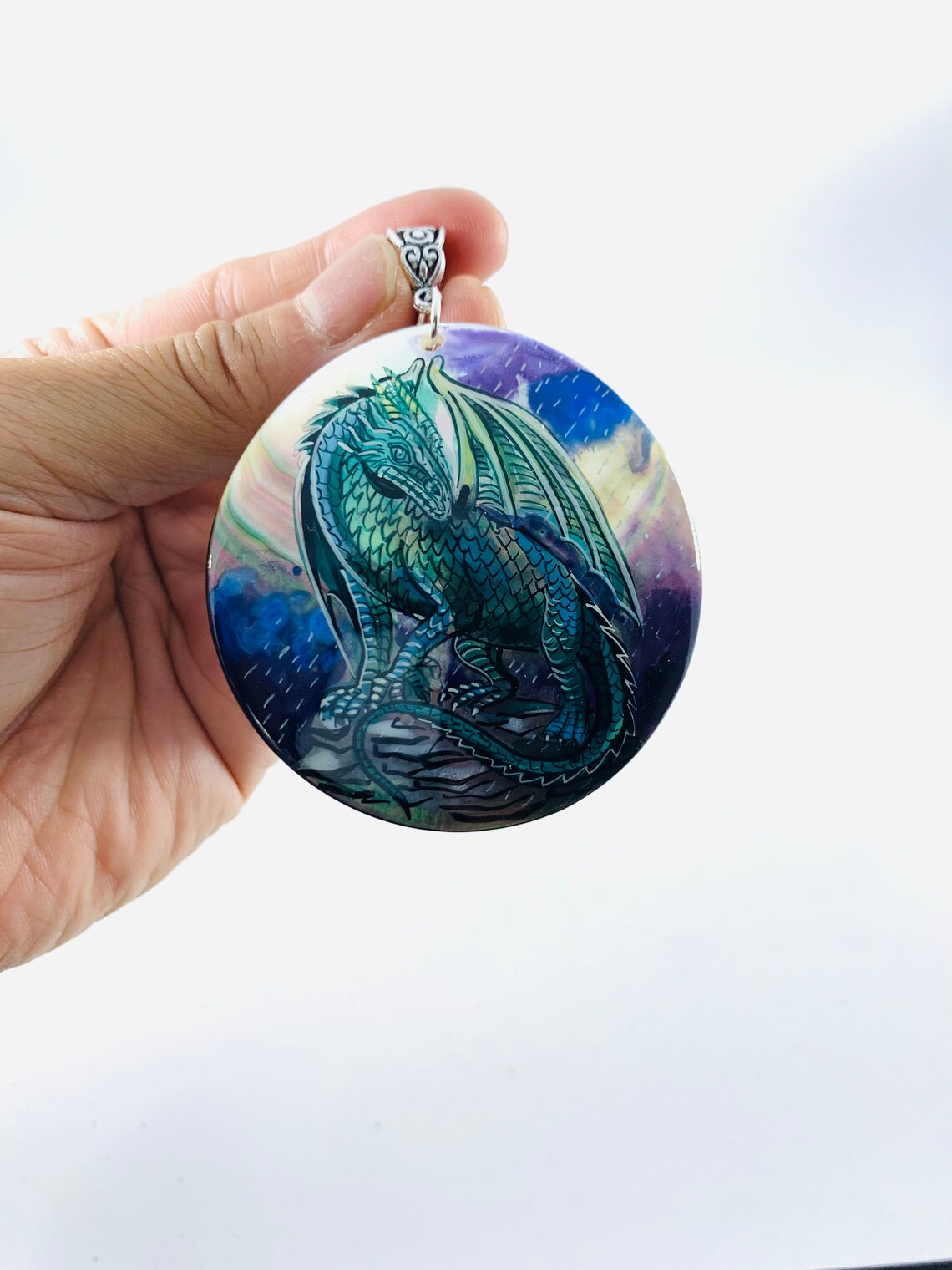 Dragon Pendant Hand Painted Fantasy Art Jewelry Painted Etsy