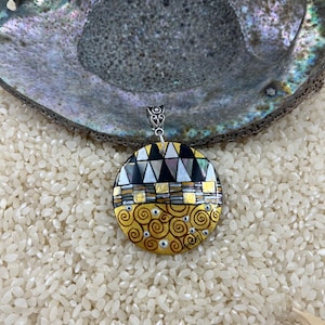 Klimt Jewelry, painted shell, Hand painted, Klimt pendant, Russian lacquer, global curiosity, miniature painting, Art inspired, Art nouveau