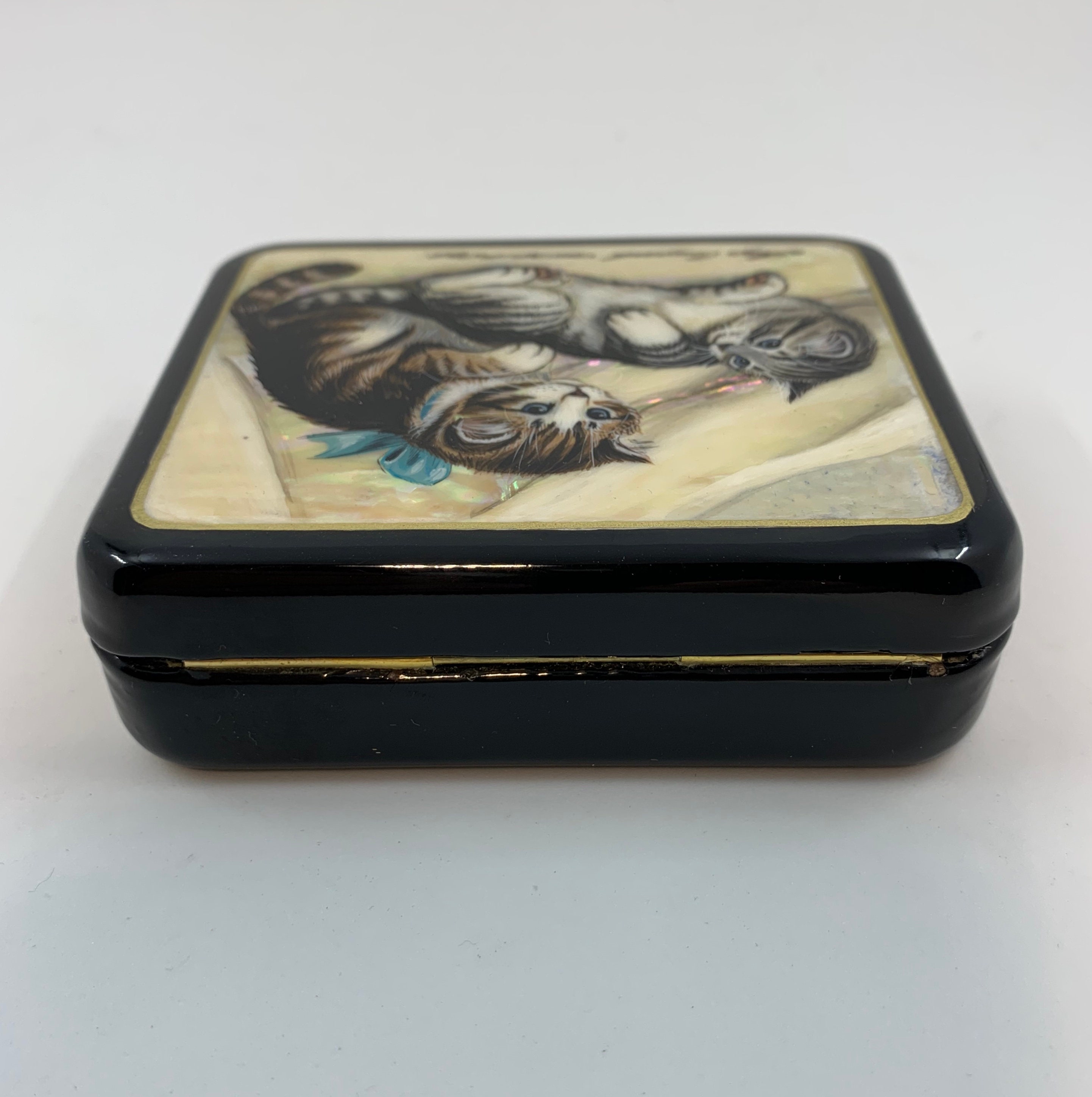 Hand Painted Cat Russian Lacquer Box Two Strip Cats Playing - Etsy