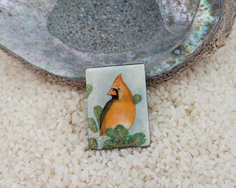 Hand painted, Northern Cardinal beads, painted shell, lacquer art, Wildlife jewelry, Woodland jewelry, global curiosity, Spring Trend