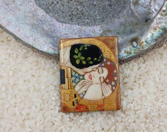 Klimt Kiss Bead: Hand Painted Agate Cabochon, Art Nouveau Jewelry
