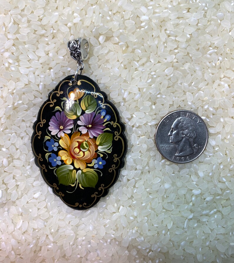 Paper Mache Flower Pendant Hand Painted Russian Lacquer Etsy