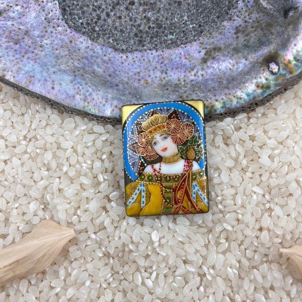 Mucha bead, Hand painted, lacquer art, painted onyx, global curiosity, miniature painting, Mucha Autumn, Mucha Four Seasons, Art Beads