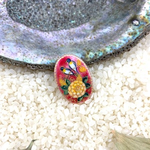 Hand Painted Swallow Bead: Fedoskino Lacquer Art, Mother of Pearl