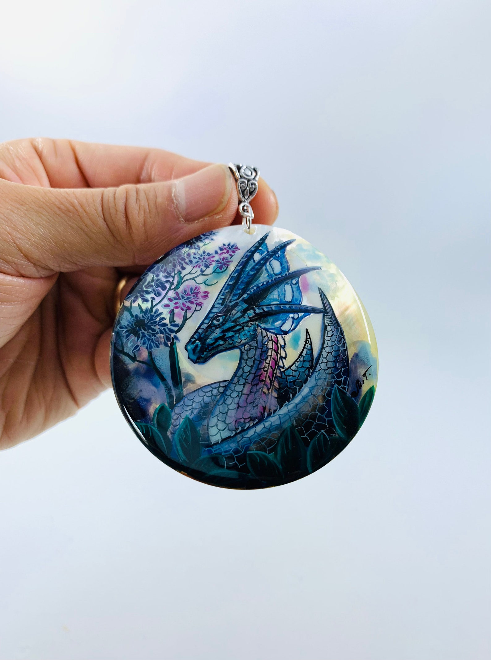 Dragon Pendant Hand Painted Fantasy Art Jewelry Painted Etsy