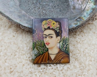 Frida beads, Self Portrait, Hand painted bead, Frida Kahlo jewelry, lacquer art, global curiosity, miniature painting, fine art beads,