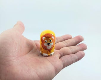 Hand Painted Lion Matryoshka Nesting Dolls, 5 Piece Wood Stacking Toy