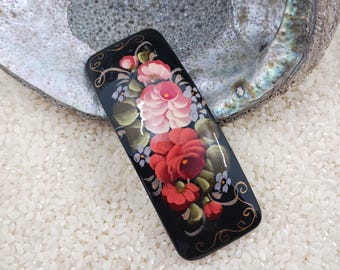 Hand-Painted Floral Hair Barrette: Zhostovo Lacquer Art