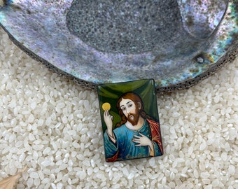 Hand Painted Jesus Christ Bead: Lacquer Art Religious Gift