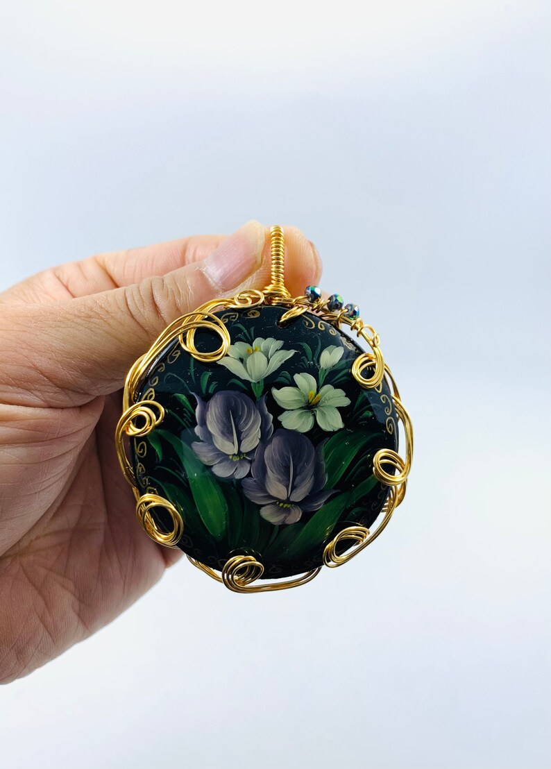 Hand Painted Flower Jewelry Paper Mache Russian Lacquer Etsy