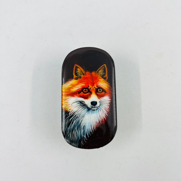 Hand painted, paper mache, Lacquer art box, Fox box, Fedoskino, miniature painting, Global Curiosity, wildlife box, fox lover,