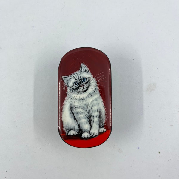 Hand painted, Lacquer box art, Cat box, Fedoskino, miniature painting, Global Curiosity, one of kind Gift, Cat lover gift, housewarming gift