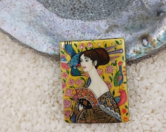 Klimt Lady with Fan Bead: Hand Painted Onyx Fine Art