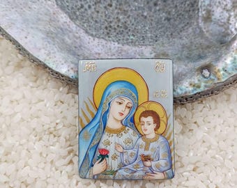 Hand Painted Our Lady of Good Cabochon, Onyx Religious Bead (30x40mm)