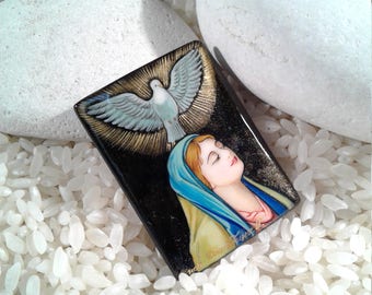 Easter gift jewelry, Annunciation of Mary, Holy Spirit dove Orthodox pendant, lacquer art, religious jewelry, global Curiosity, Art beads