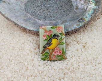 Hand painted, Baltimore Oriole bead, painted onyx, lacquer art, Wildlife jewelry, Woodland jewelry, global curiosity, Spring Trend