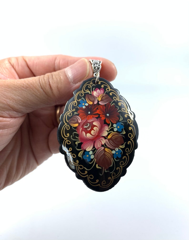 Paper Mache Flower Pendant Hand Painted Russian Lacquer Etsy