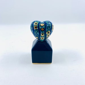 Formato de coração, porcelana pintada à mão, presente Klimt, porta-cartão de visita, curiosidade global, presente inspirado em arte, presente com qualidade de museu