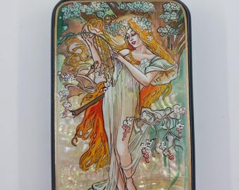 Hand Painted Lacquer Art Box: Mucha Spring, Fedoskino Miniature