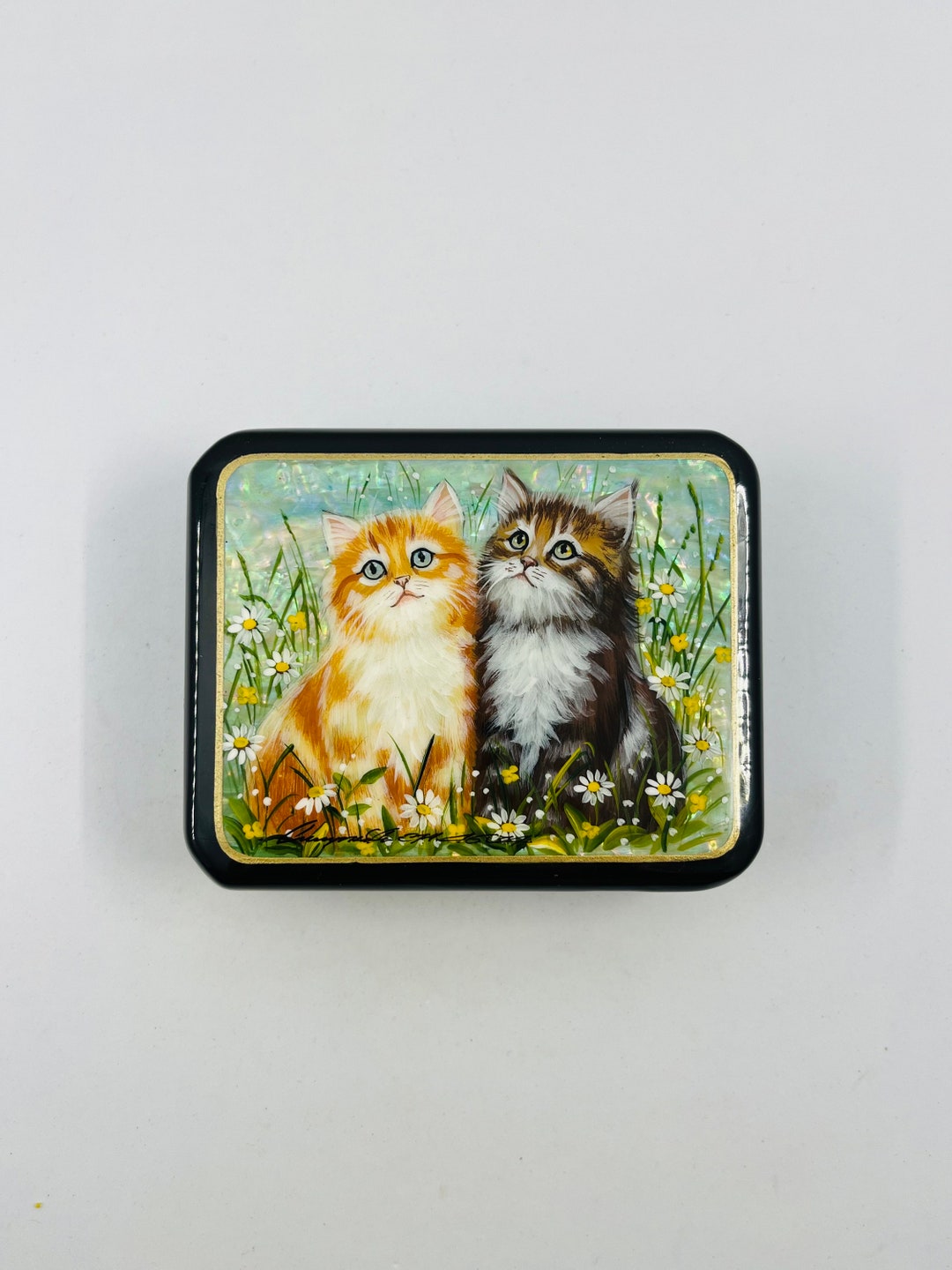 Hand Painted Cat Box: Fedoskino Lacquer Art With MOP Inlay - Etsy