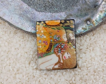 Hand Painted Klimt Bead: Water Serpent Agate Cabochon (30x40mm)
