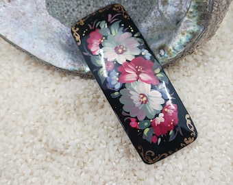 Hand-Painted Floral Hair Barrette: Zhostovo Lacquer Art