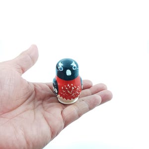 Tiny Hand-Painted Bullfinch Nesting Doll: 5-Piece Matryoshka Set