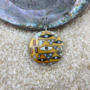 Klimt Jewelry, painted shell, Hand painted, Klimt pendant, Russian lacquer, global curiosity, miniature painting, Art inspired, Art nouveau