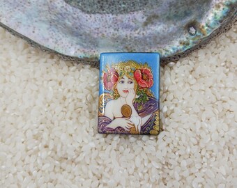 Mucha Hand-Painted Bead: Lacquer Art Pendant, The Beer of the Meuse ,Museum Gift