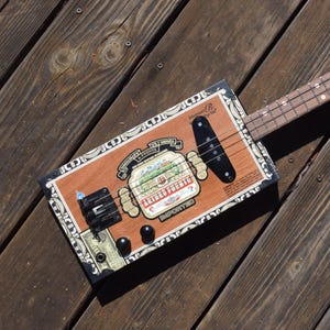 Electric cigar box guitar, 3 string cbg, one-of-a-kind handmade musical instrument