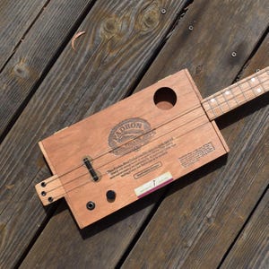 Cigar box guitar, 3 string cbg, piezoelectric pickup, one-of-a-kind handmade musical instrument