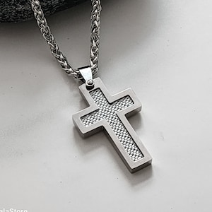 Personalized Men Necklace, Titanium Cross Men Necklace, Engraved Men Jewelry