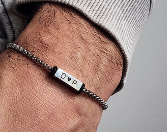 Engraved Stainless Steel Mens Bracelet, Personalized Men Bracelet, Christmas Gift for Him