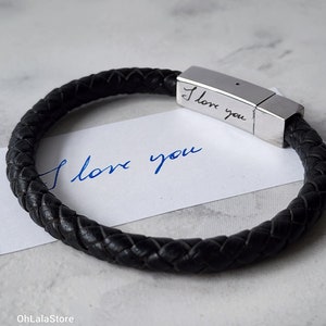 Handwriting Engraved Leather Bracelet for Men, Personalized Gif for Him