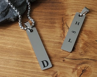 Engraved Bar Men Necklace, Personalized Necklace for Men, Custom Gift for Him