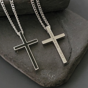 Silver Engraved Cross Necklace, Personalized Men Gift